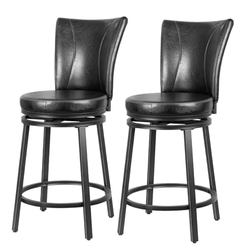 Grey Faux Leather Swivel Bar Stools, 24.5" Metal Counter Height Chairs