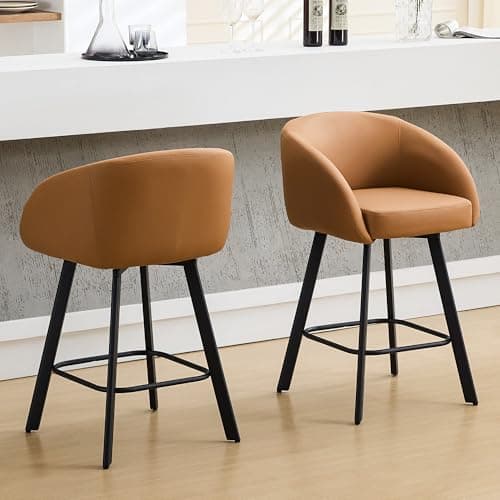 Caramel Brown 26" Swivel Bar Stools with Back Armrest (2PCS)