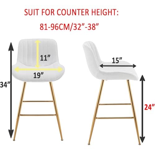 Sidanli Gold Legs Bar Stools Set of 2, Velvet 24inch Kitchen Island Barstools