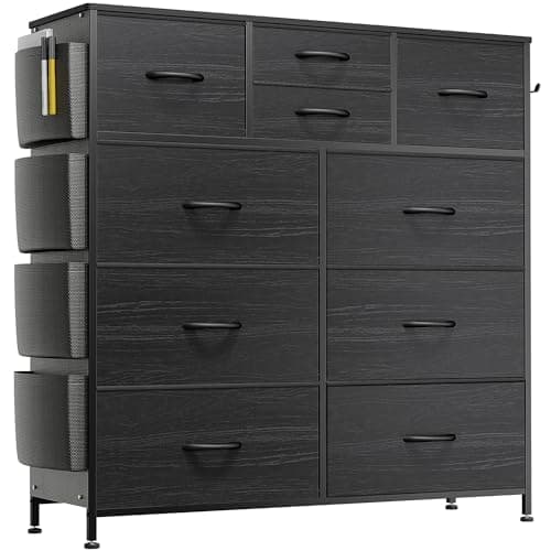 Lulive Black PU Storage Dresser with 10 Drawers & Side Pockets