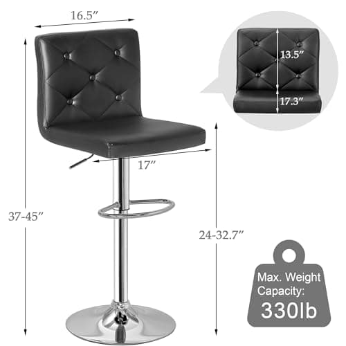 VECELO Set of 4 Adjustable Bar Stools - Modern PU Leather, 360° Swivel, X-Large Size, Black