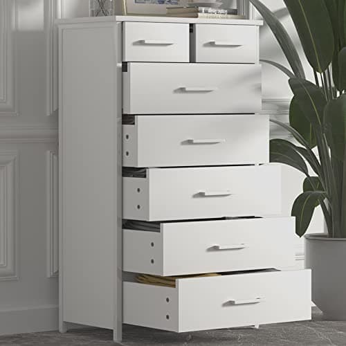 IKENO Industrial-Styled 7 Drawer Dresser with Metal Frame, Large Clothes Cabinet for Bedroom