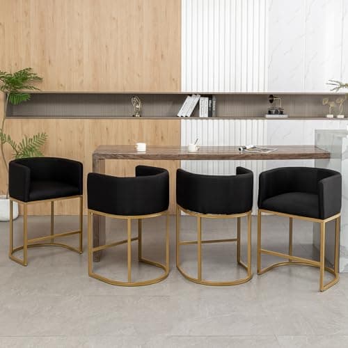 25" Modern Bar Stool Set with Back, Black Metal Frames, Kitchen Island Chairs