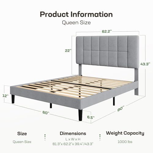 Marsail Queen Platform Bed, 1000 lbs Capacity, Storage, Easy Assembly
