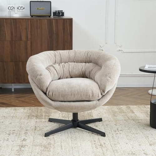 360 Degree Swivel Chenille Upholstered Accent Chair, Gray Metal Base Office Chair