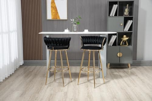 Velvet Bar Stools Set of 2, 35 Height with Back and Footrest, Modern Kitchen Chairs for Pub Bar Cafe Home