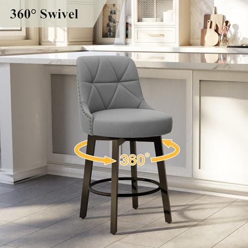 26 Inch Faux Leather Counter Height Bar Stools with Round Footrest