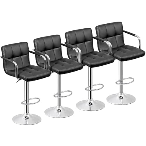 4 Pack ZENY Black PU Leather Bar Stools with Back & Arms, Modern Swivel Kitchen Dining Chair
