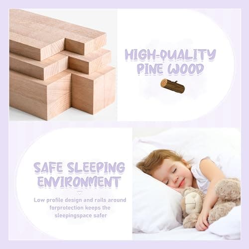 Montessori Wooden Floor Bed Frame with Fence & Headboard, White