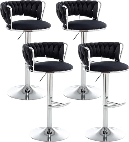 Beige Velvet Gold Bar Stools Set of 4, Counter Height, Low Back, Adjustable & Swivel