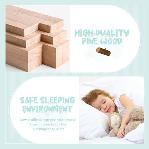 Full-Size Montessori Floor Bed with Slats & Center Support Bar (Natural)