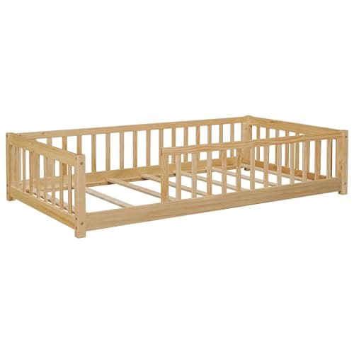 Twin Size Montessori Floor Bed for Kids in Natural Wood