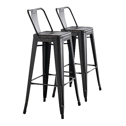 AC Pacific Rustic Country Metal Barstool Set of 2, 30" Seat, Distressed Black