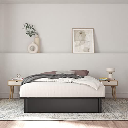 DHP Maven Queen Bed, 11-Inch Height, Black Faux Leather, No Box Spring Needed