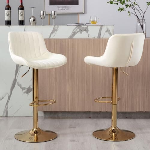 Beige Modern Velvet Swivel Bar Stools, Counter Height with Backs Set of 4