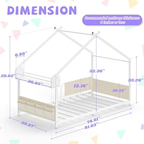 Timy House Bed Twin Size with Storage - White