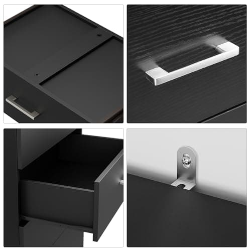 FOTOSOK Black Tall Dresser with 6 Drawers & Modern Handles