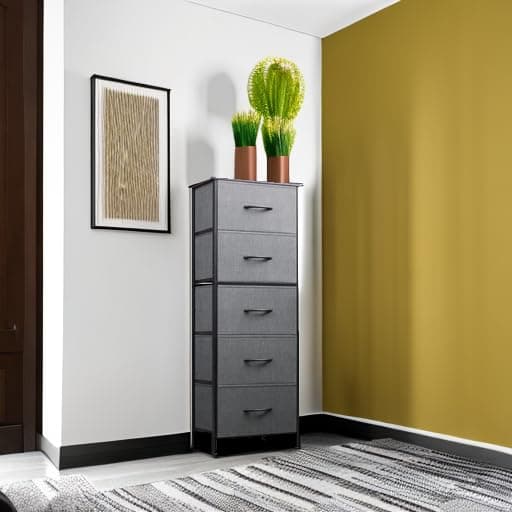 WLIVE 5-Drawer Fabric Dresser with Wood Top - Tall Storage Organizer for Bedroom, Closet, or Hallway in Dark Grey