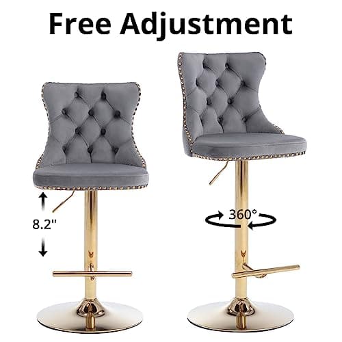 Set of 4 Velvet Swivel Bar Stools for Home Bar or Kitchen Island, Gray