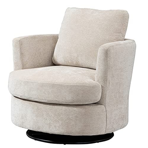 ODUWA Beige 360 Degree Swivel Round Arm Chair for Living Room Bedroom