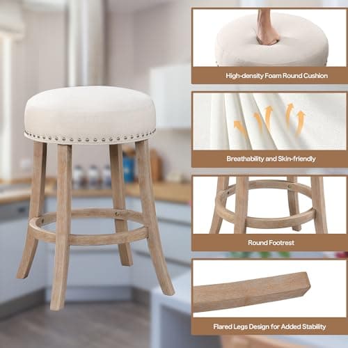 26" Modern Backless Bar Stools - Beige, Set of 4 for Kitchen & Dining