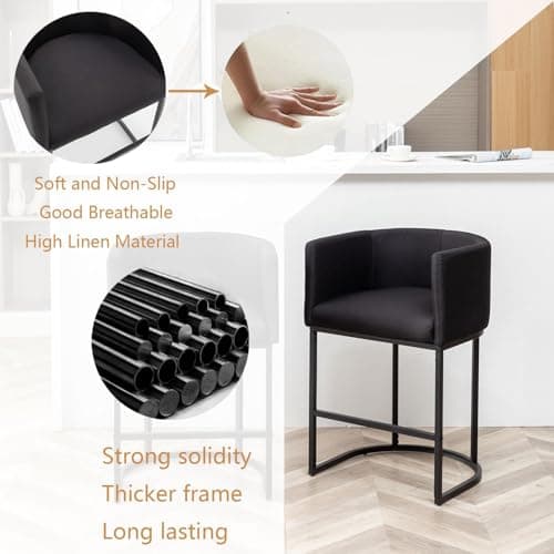 25" Modern Bar Stool Set with Back, Black Metal Frames, Kitchen Island Chairs