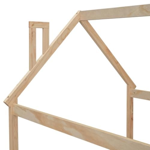 i-POOK Safety Guardrail Twin Bed with House Design, Solid Wood Slats Support, Natural Finish