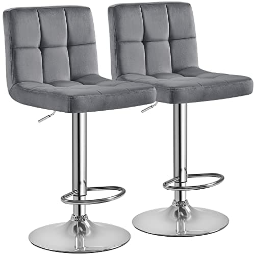 Set of 2 Modern Adjustable Bar Stools with Backrest and Footrest