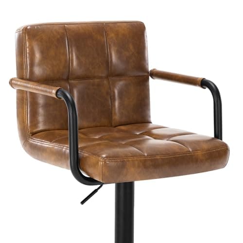 Furniliving Dark Brown Swivel Bar Stool Set, Adjustable Kitchen Counter Height