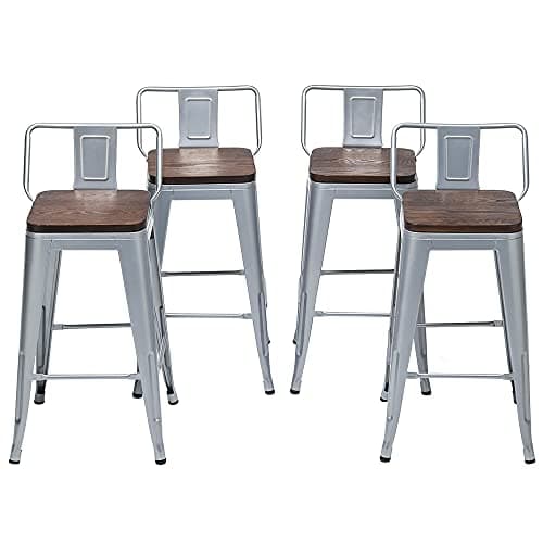 Changjie Matte Black Wooden Swivel Bar Stools for Kitchen Counter (Set of 4)
