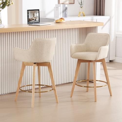 ONEVOG 26" Counter Height Swivel Bar Stool Set, Beige Linen Fabric