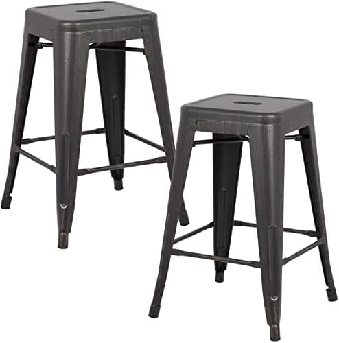 AC Pacific Matte Black Country Rustic Barstool Set of 2
