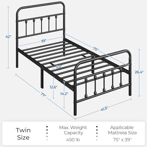 Yaheetech Classic Victorian Style Metal Bed Frame with Storage Black Twin