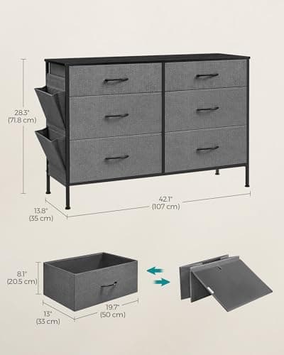 SONGMICS Charcoal & Slate Gray 6-Drawers Dresser with Side Pockets ULTS823G22