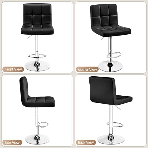 Yaheetech Modern Counter Stool Set, Black, Adjustable PU Leather
