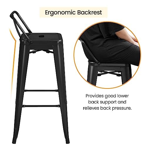 Yaheetech 30 Inch Matte Black Counter Height Barstool Set