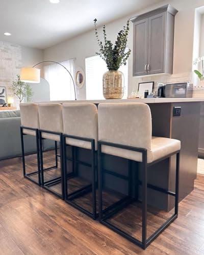 PHI VILLA Set of 4 Leather Bar Stools with Back