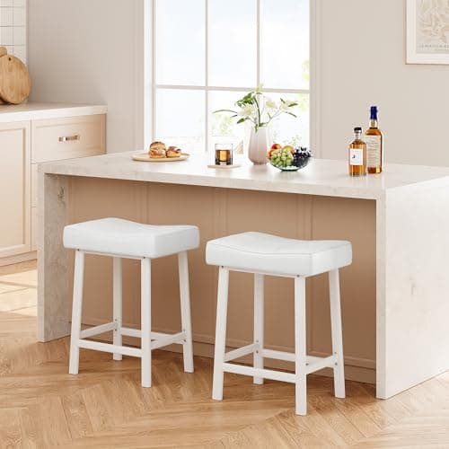Counter Height Bar Stools Set, 24" White Upholstered Barstools for Kitchen Island