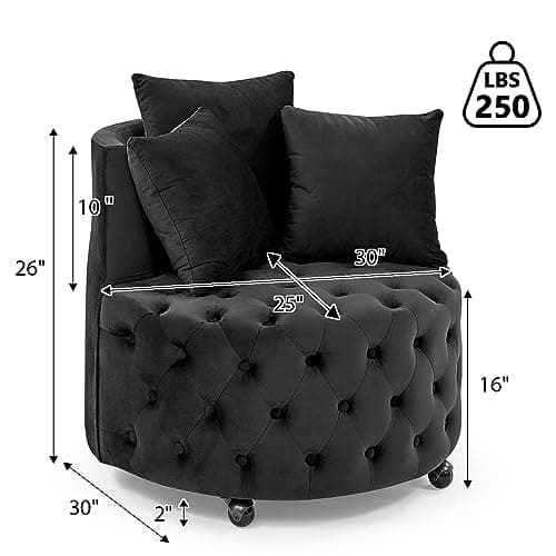 Modern Velvet Swivel Barrel Chair with 3 Pillows, 4 Wheels and 360 Degree Swivel
