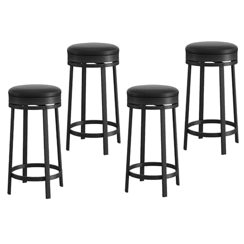 IDEALHOUSE Modern Black Backless Swivel Bar Stools Set of 4 with Footrest