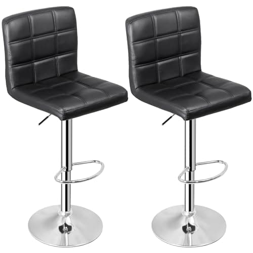ZENY Black Swivel Bar Stool Set, Modern PU Leather Kitchen Chair