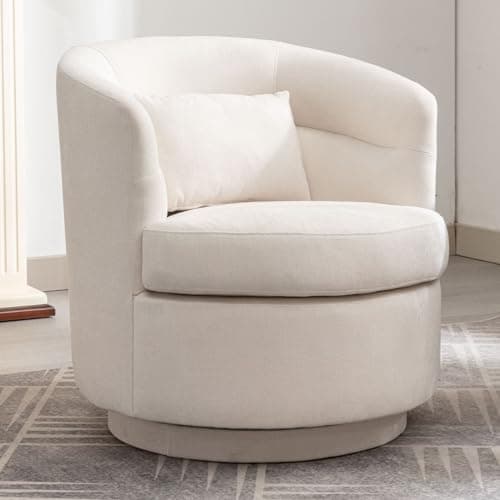 CANMOV Beige Swivel Round Arm Chair Set of 2, Comfortable Living Room Accent Chair