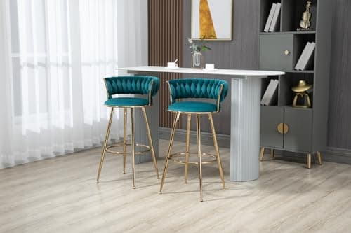 Velvet Bar Stools Set of 2, 35 Height with Back and Footrest, Modern Kitchen Chairs for Pub Bar Cafe Home