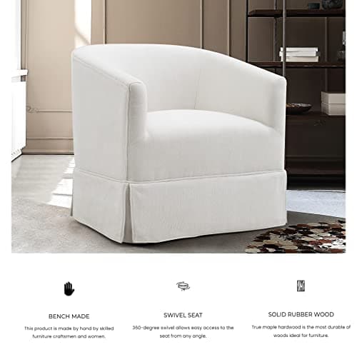 Upholstered Swivel Barrel Chair for Living Room, Bedroom, Lounge - Cream/White