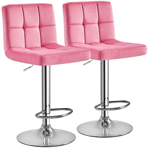 Set of 2 Modern Adjustable Bar Stools with Backrest and Footrest
