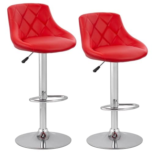 PayLessHere Modern Black Bar Stools, Set of 2, PU Leather, Height Adjustable