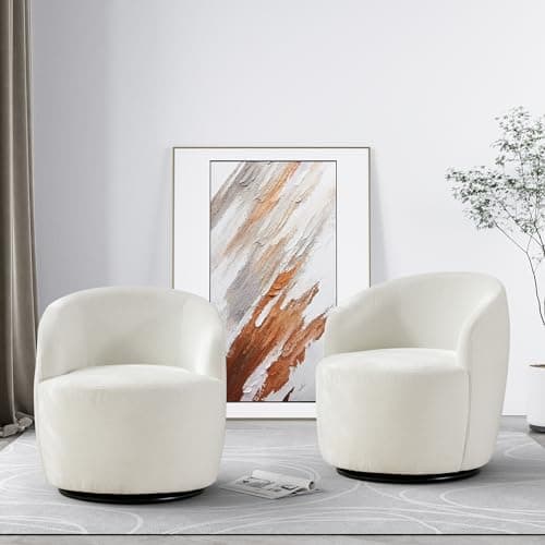 Ivory Boucle Swivel Chair, 360° Rotating Living Room Accent Chair