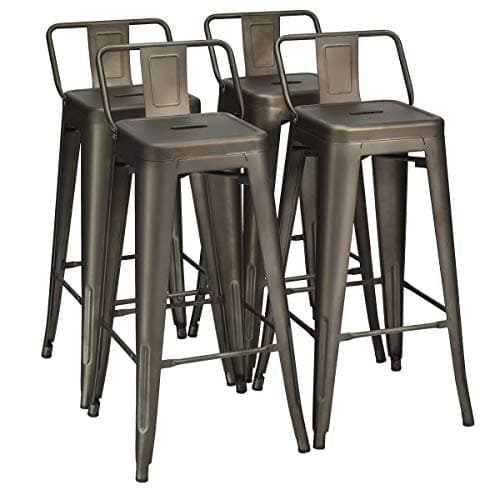 COSTWAY Black Stackable 24" Bar Stool Set, X-Reinforced, Kitchen & Pub