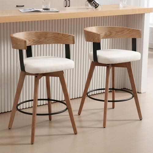 DUOMAY White 26" Counter Height Swivel Bar Stool with Footrest