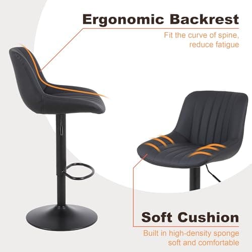 Swivel Counter Height Bar Stools, Black with Back Adjustable PU Leather